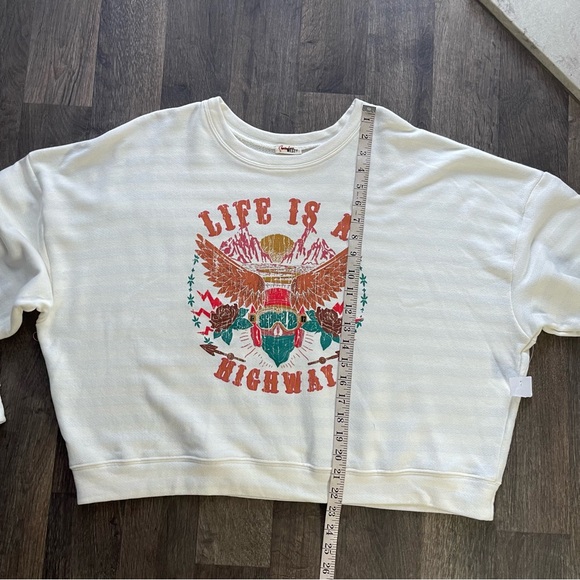 Ivory Crewneck Long Sleeve Sweatshirt "Life is a Highway" Logo Size XL - Picture 5 of 7